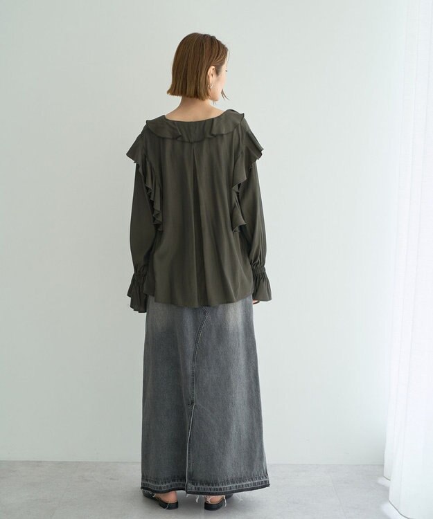 YECCA VECCA ラッフルリボンロングブラウス Dark Khaki