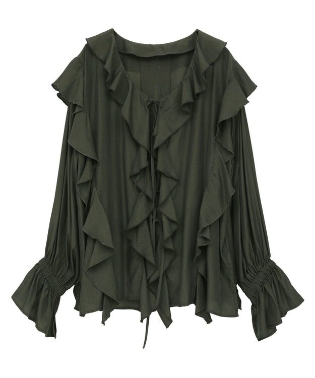 YECCA VECCA ラッフルリボンロングブラウス Dark Khaki
