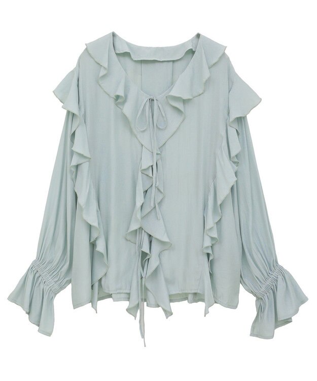 YECCA VECCA ラッフルリボンロングブラウス Light Green