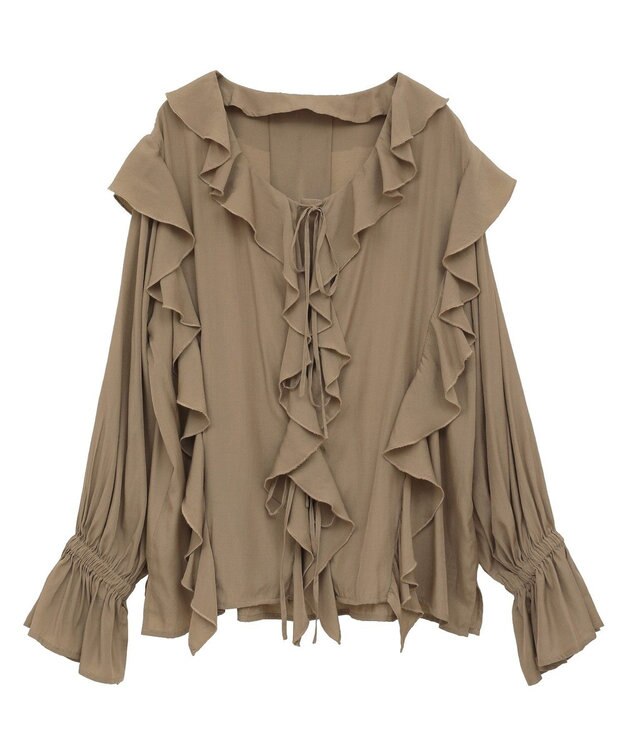 YECCA VECCA ラッフルリボンロングブラウス Camel