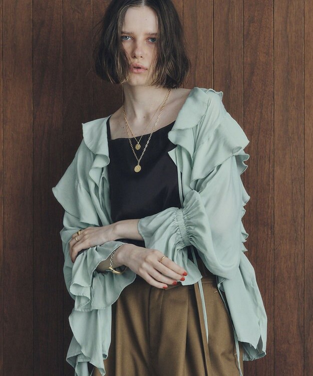 YECCA VECCA ラッフルリボンロングブラウス Light Green