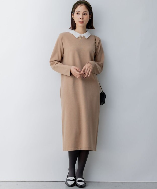 組曲 【新色追加！】Elena襟付き ニットワンピース キャメル系