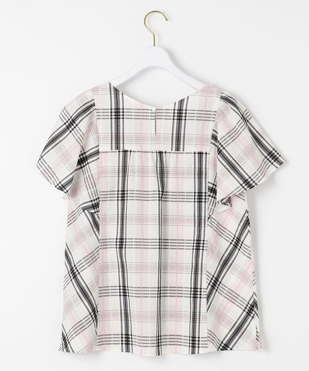 ANY SIS 【洗える】チェックフレア ブラウス オフホワイトベース