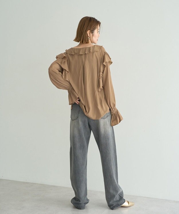 YECCA VECCA ラッフルリボンロングブラウス Camel