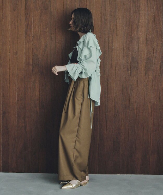 YECCA VECCA ラッフルリボンロングブラウス Light Green