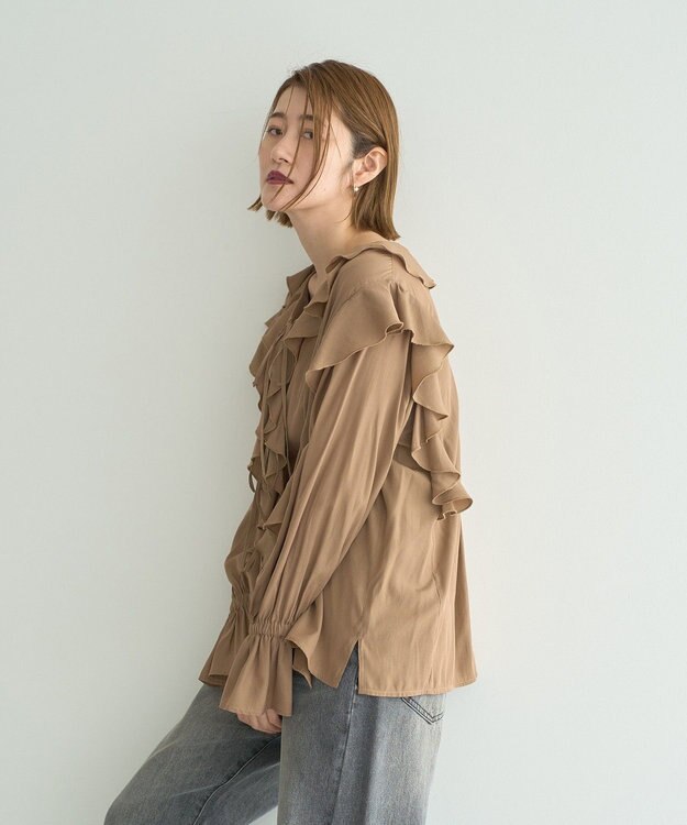 YECCA VECCA ラッフルリボンロングブラウス Camel