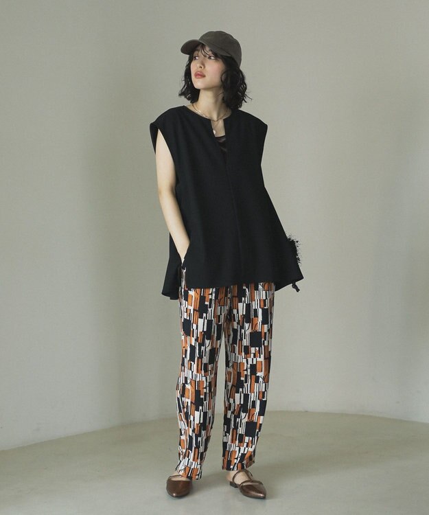 Green Parks 柄イージーパンツⅤ（テーパード） Brown