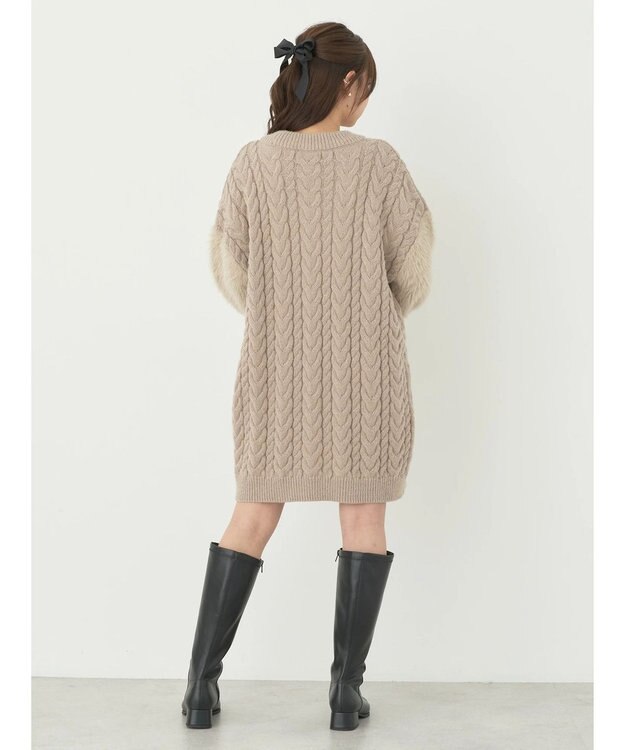 earth music&ecology 袖ファーケーブルミニワンピース Gray Beige