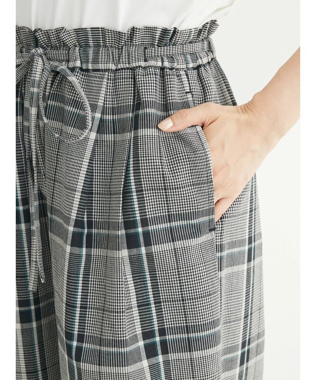 Green Parks 綿麻混バギーパンツ Check Black