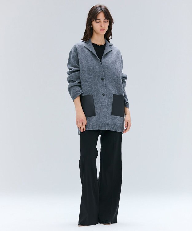 BEIGE， CHICORA / レザーポケット付きウールニットジャケット Md.Gray