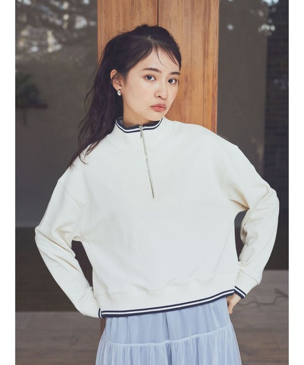 earth music&ecology ハーフＺＩＰラインプルオーバー Ivory