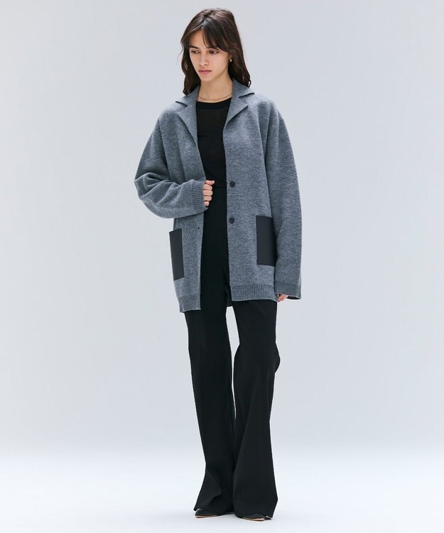 BEIGE， CHICORA / レザーポケット付きウールニットジャケット Md.Gray