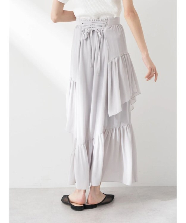 earth music&ecology シアー楊柳アシメティアードスカート Light Gray