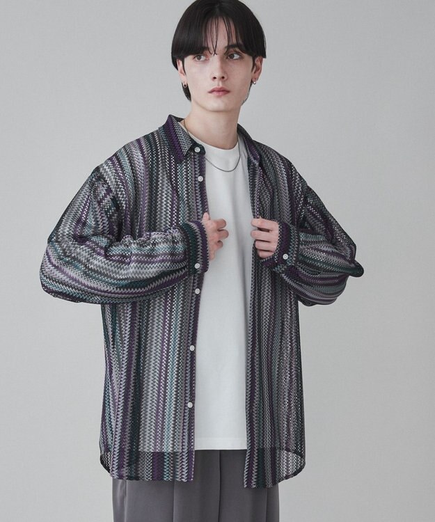 WEGO 【ユニセックス着用ITEM】ストライプメッシュBIGシャツ 柄3