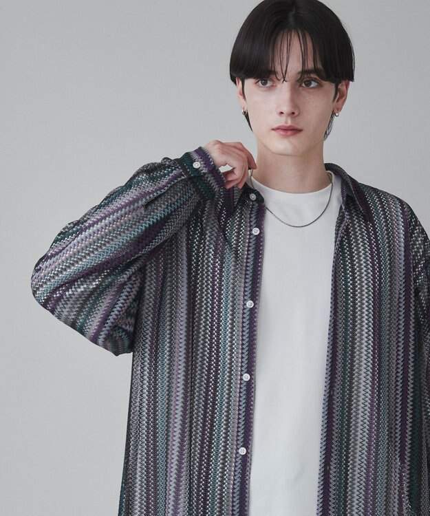 WEGO 【ユニセックス着用ITEM】ストライプメッシュBIGシャツ 柄3