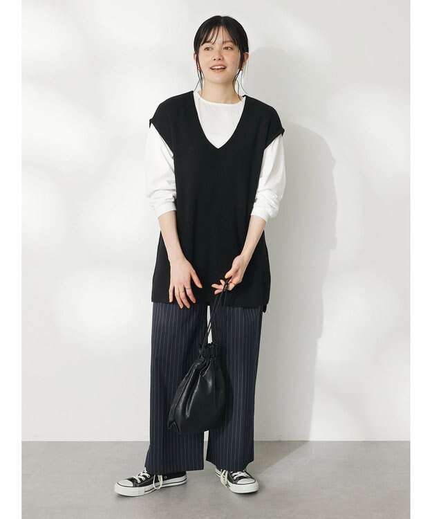 CRAFT STANDARD BOUTIQUE 【２点セット】片畦ニットベスト＋ロンＴＥＥ Black