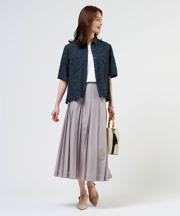 J.PRESS LADIES L 【一枚で着映え】エンブロイダリー ボクシーシャツ ネイビー系