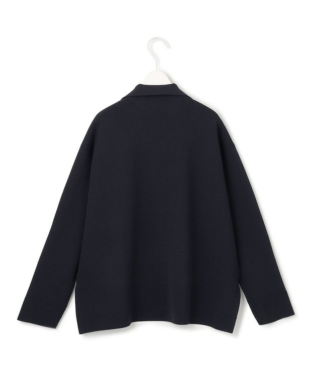 ICB L 【洗える】 シンセティックダブルフェイス スキッパーニットプルオーバー ネイビー系