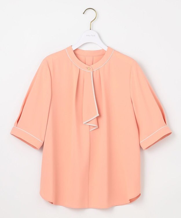 ANY SIS L 【洗える】バイカラーラッフルボウ ブラウス コーラルピンク