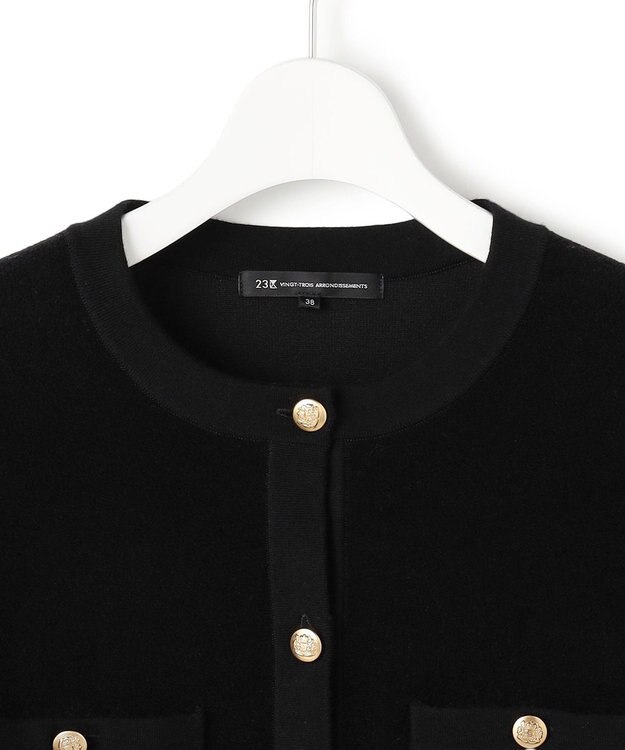 23区 【洗える】ベロアニット カーディガン ブラック系