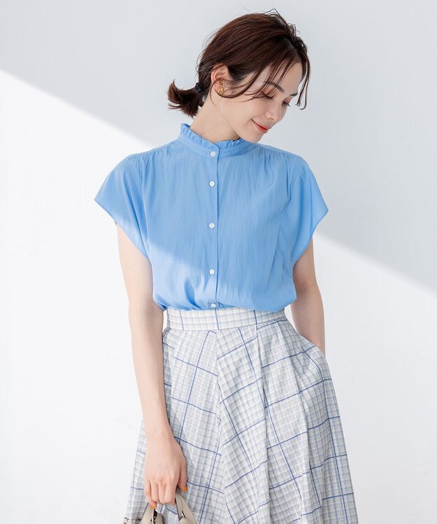 組曲 【大人気シリーズ】ギャザーライトデシン ブラウス サックスブルー系