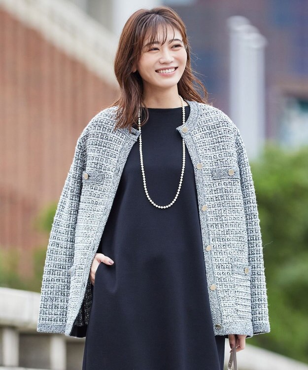 J.PRESS LADIES 【洗える】TWEED KNIT ミドル カーディガン ブラック系5