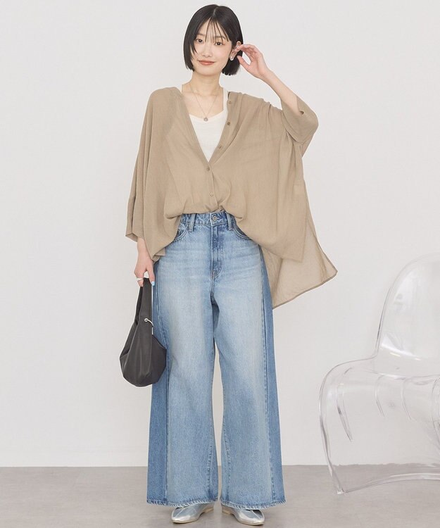 AMERICAN HOLIC Vネックポンチョシャツ Gray Beige