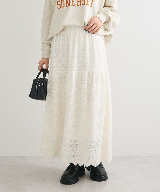 Green Parks 起毛レースティアードスカート Off White