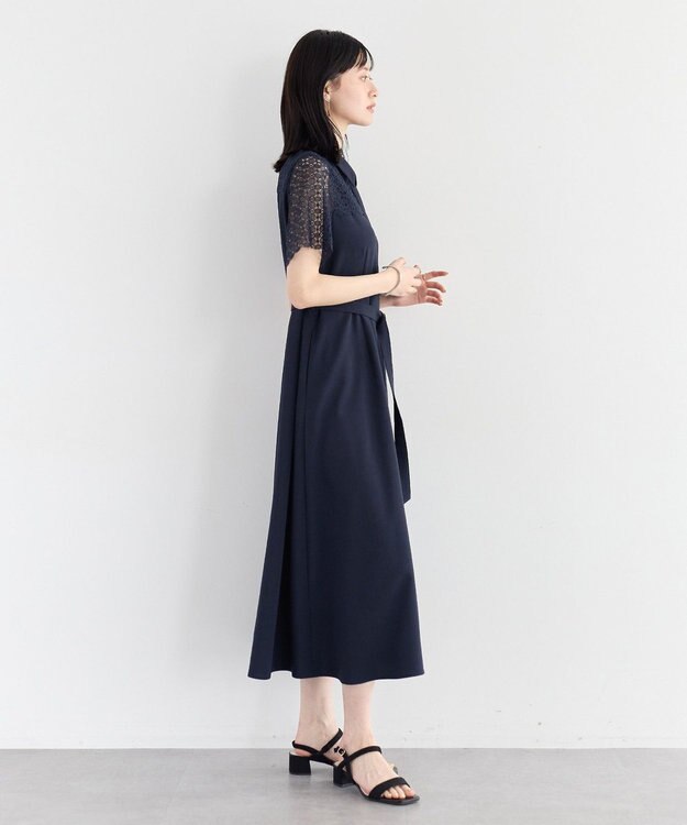 YECCA VECCA レース切替ワンピース Gray Beige