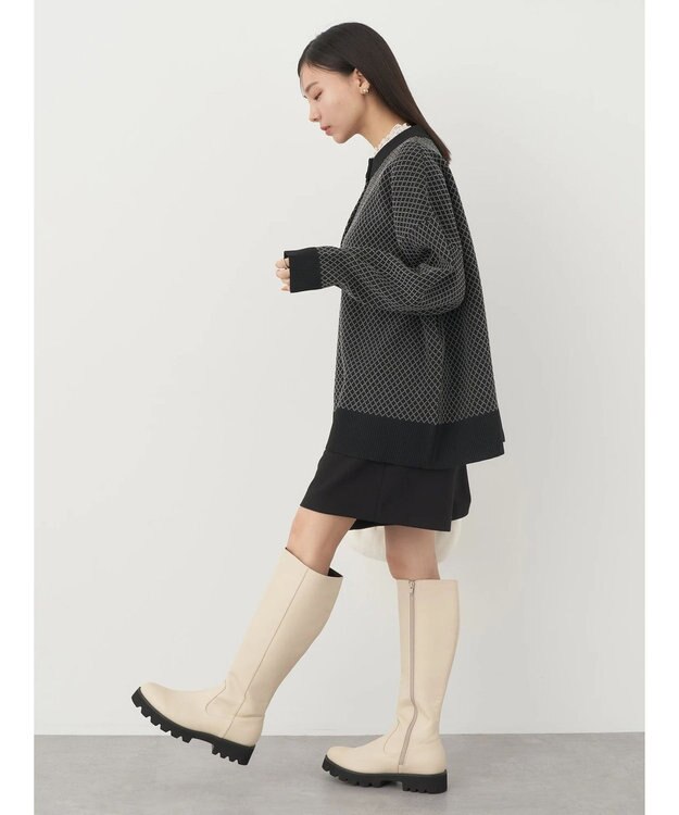 earth music&ecology ダイヤ柄ジャガードカーディガン Black