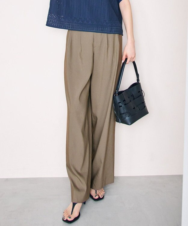 自由区 L 【SHIHOさん着用・セットアップ対応】リネンストレッチワイド パンツ カーキ