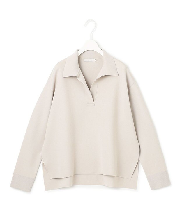 ICB L 【洗える】 シンセティックダブルフェイス スキッパーニットプルオーバー トープ系