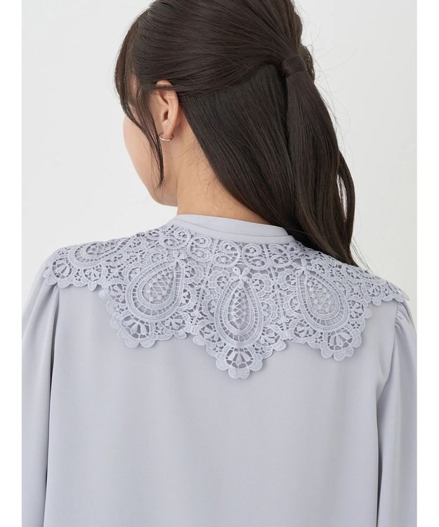 earth music&ecology ２ｗａｙレース衿ブラウス Grayish Blue