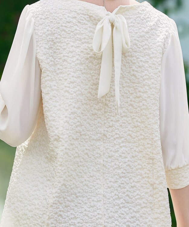 Tiaclasse L 【洗える】フラワーJQ袖シフォンチュニック アイボリー