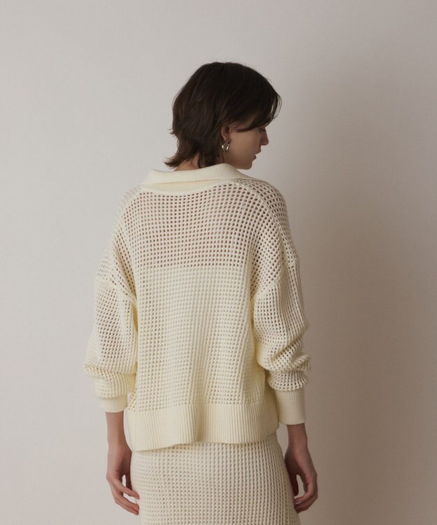 GRACE CONTINENTAL メッシュVネックニットトップ ホワイト
