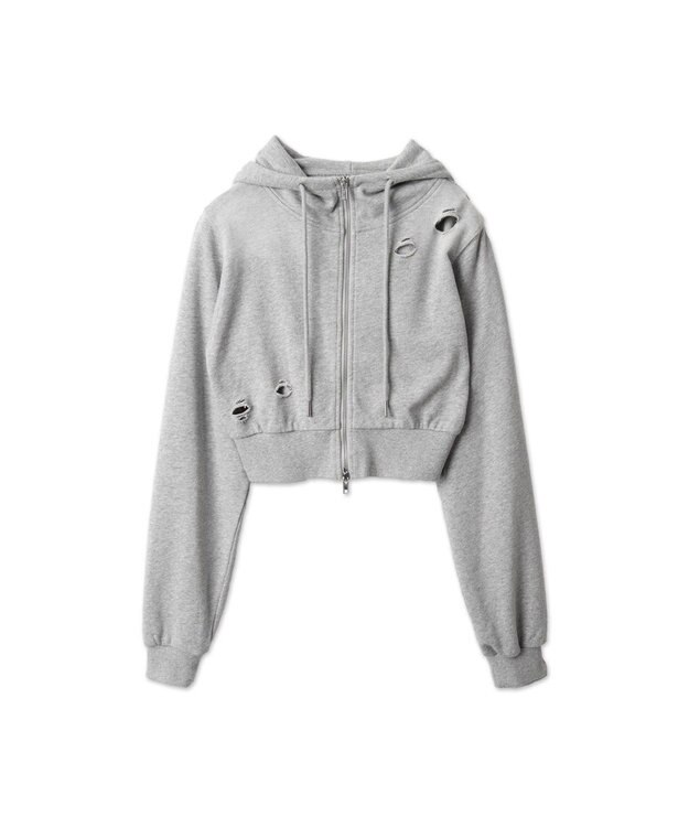 WEGO ヴィンテージウォッシュWジップショートパーカー 杢グレー