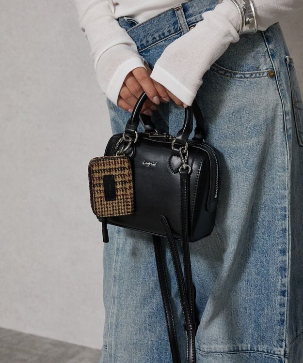 style code 【Ungrid/アングリッド】ケースチャーム付　チェックコンビ ミニボストンバッグ ブラック