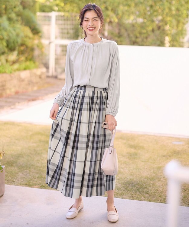 ANY 【ウエストゴム】タックギャザースカート ブラックチェック