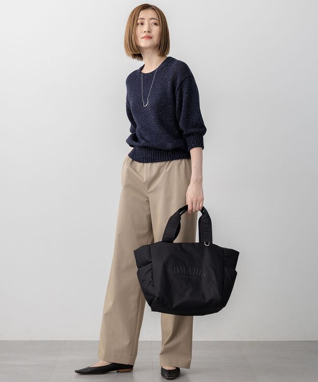 23区 S 【洗える】ルレックスバルキー5分袖 ラメ ニット ネイビー系