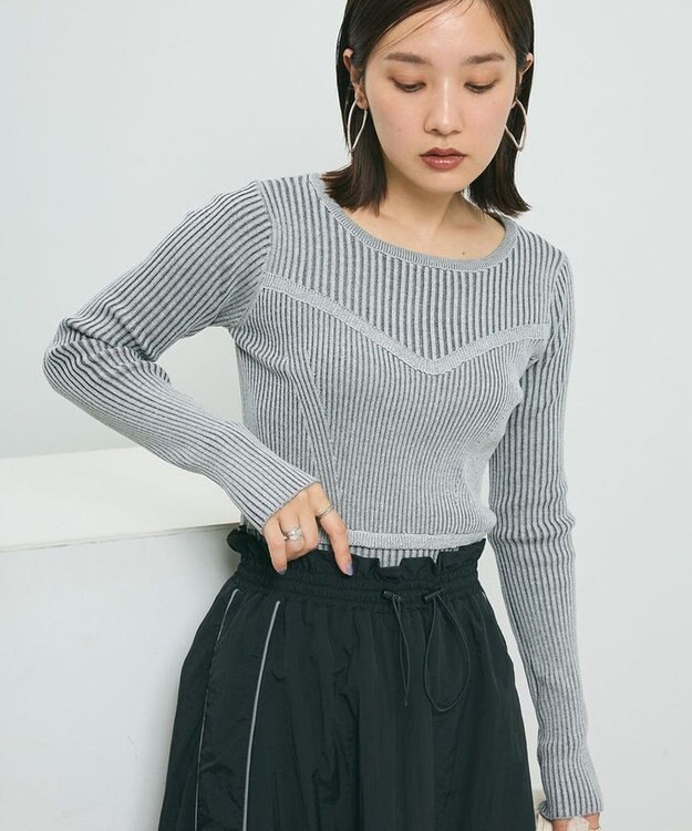 Green Parks ・ＡＮＤＳＥＡＲＣＨ　リブフェイクレイヤードニット Gray