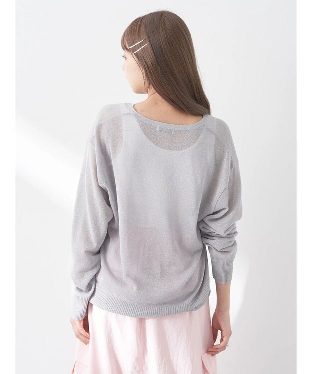 earth music&ecology ラメ入りニットカーディガン Light Gray