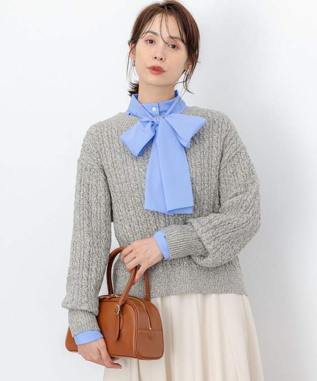 組曲 【加藤ローサさん着用】コットンカシミヤMIX ケーブル ニット ライトグレー系1