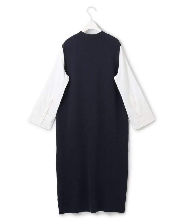 ICB L 【洗える】 クロスコンビ ニットワンピース ネイビー系