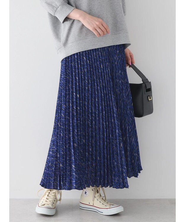 AMERICAN HOLIC 丈違いプリントプリーツスカート Navy