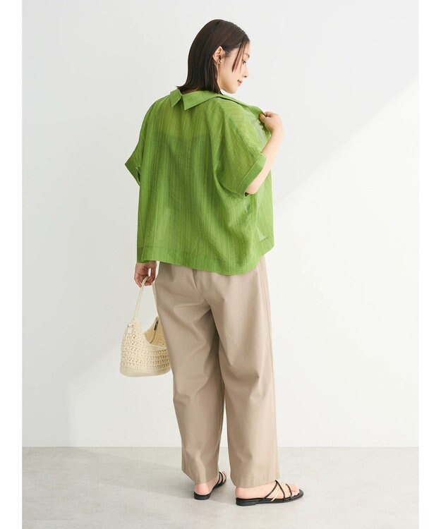 Green Parks シアーストライプショート丈シャツ Green