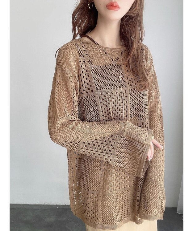 Green Parks ２ＷＡＹ透かし編みニットプルオーバー Beige