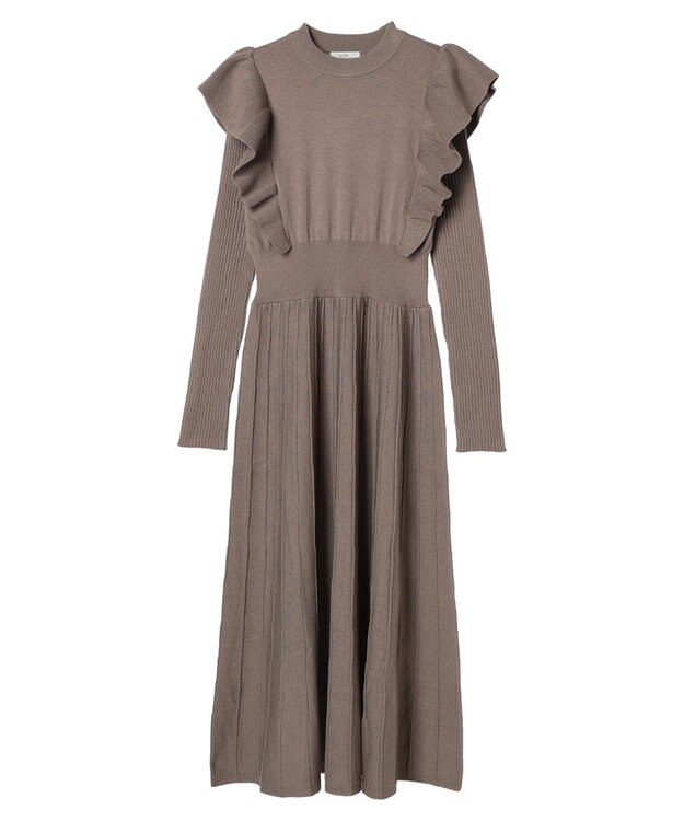 earth music&ecology ショルダーフリルニットワンピース Black