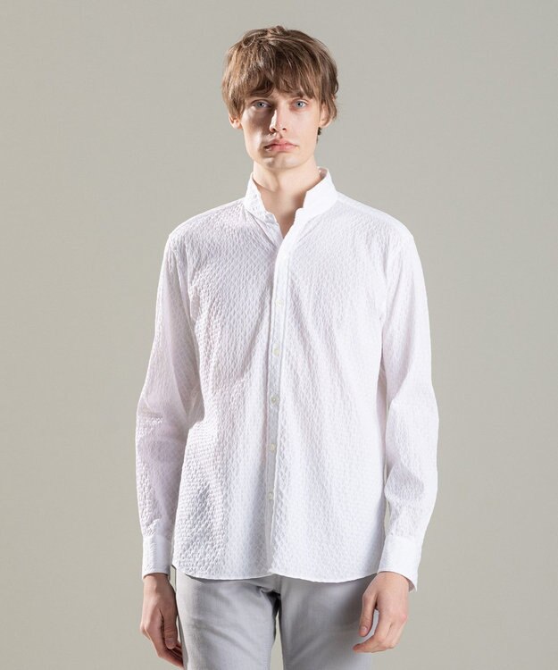 JOSEPH HOMME トライジャガードストレッチ　ウィングカラーシャツ ホワイト系