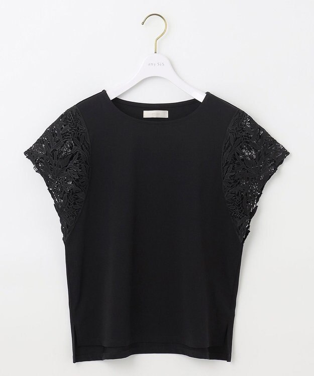 ANY SIS S 袖モチーフレース カットソー ブラック