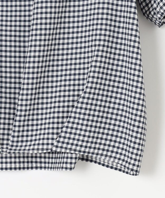 J.PRESS LADIES S 【洗える】アセVisギンガム バンドカラー ブラウス ネイビー系